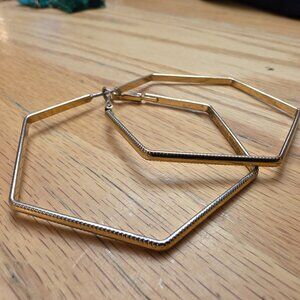 Amazon Gold Tone Geometric Hexagon Hoop Earrings
